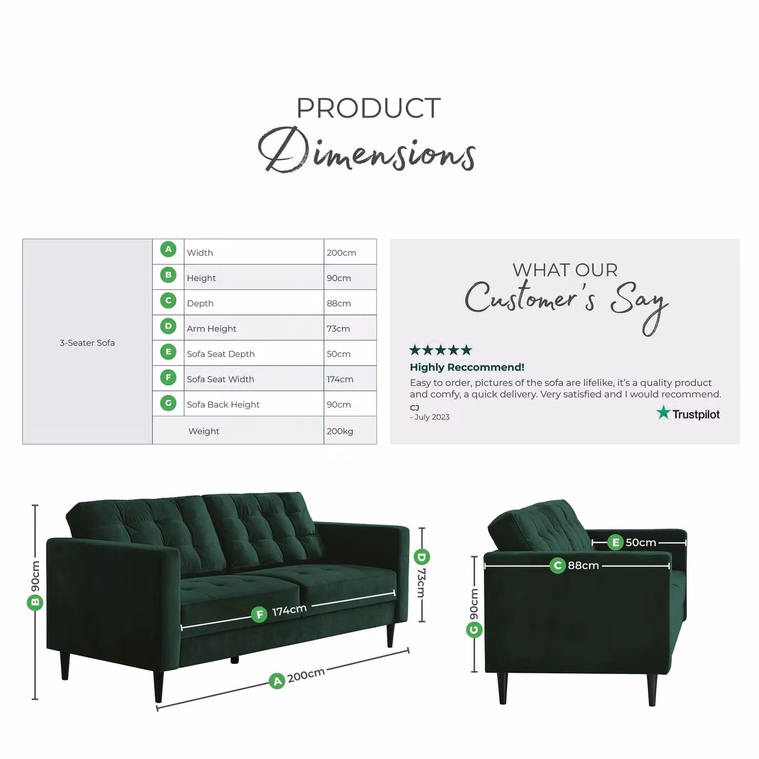 FurnitureboxUK Jade 3-Seater Modern Velvet Sofa with Solid Wood Frame in Green – 6