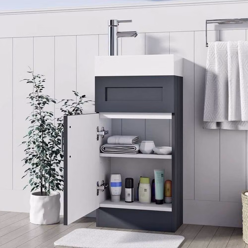 FORGEVIO Crawley Grey Freestanding Modern Bathroom Vanity Unit with Hinged Doors and Internal Shelves – 2