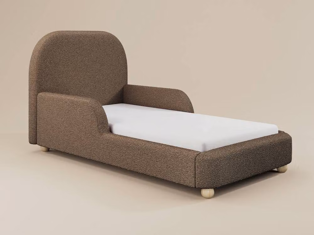 Flair Kira Modern Upholstered Single Bed in Brown Bouclé, W/D/H: 90 x 200 cm – 3