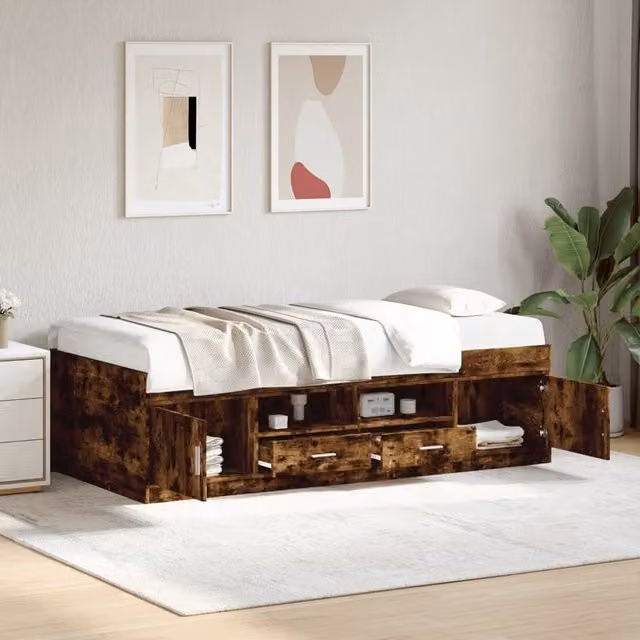 Berkfield Home Daybed with Drawers in Smoked Oak Brown, W/D/H: 200 x 100 cm – 1