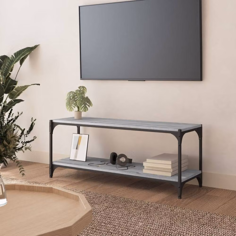 Berkfield Home Grey Sonoma TV Cabinet in Engineered Wood and Steel, W/D/H: 100 x 33 x 41 cm – 2