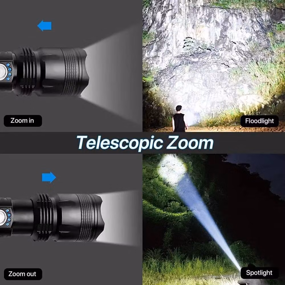 FLAVORA High Powered Super Bright LED Rechargeable Aluminium Flashlight Torch in Black – 5