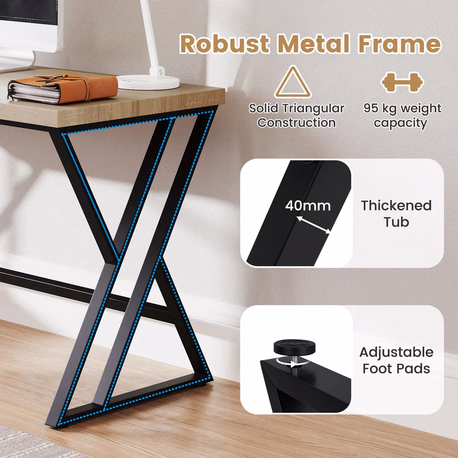Costway Industrial Computer Desk in Grey and Black – 3