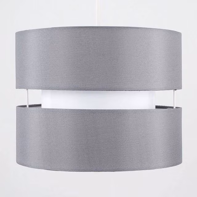FLAVORA Pair of Grey Fabric Cylinder Ceiling Light Shades – 1