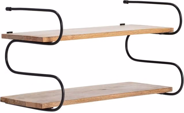 MH London Saunders 2 Tier Wall Mounted Shelves in Black and Natural Wood