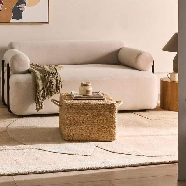 Wyld and Coco Boho Jute Pouffe in Sand, W/D/H: 45 x 45 x 30 cm – 1