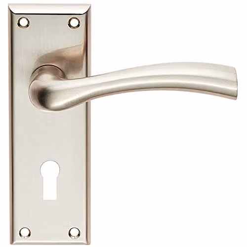Loops Chunky Curved Tapered Handle on Lock Backplate in Brushed Silver, W: 150 mm x H: 50 mm