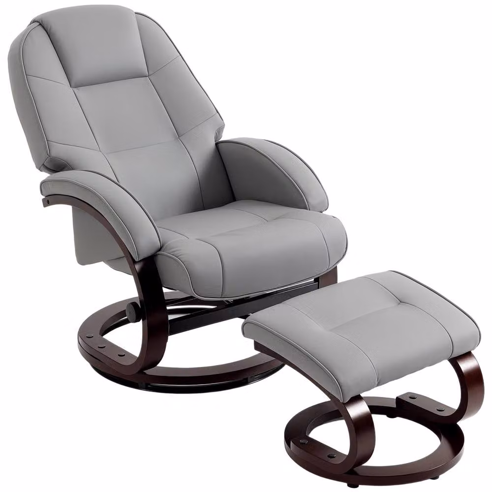 STILVORA Grey Swivel Recliner Armchair with Ottoman and Solid Wood Frame – 4
