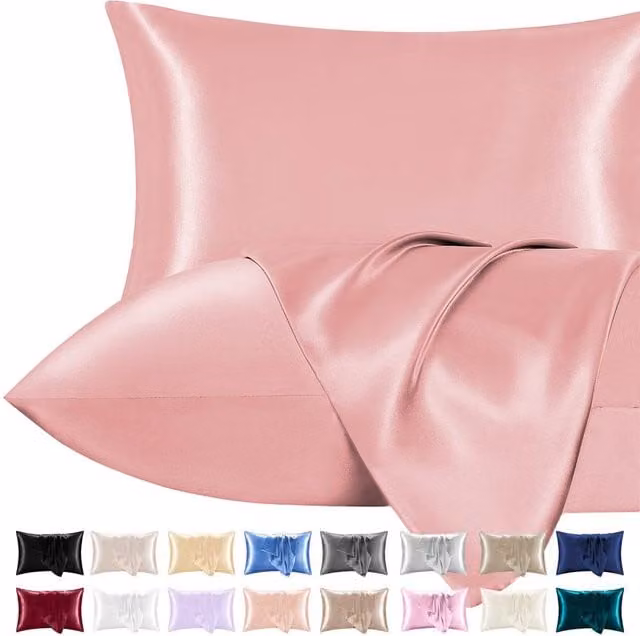 Pamposh Pack of 2 Ultra Soft Satin Silk Pillow Cases in Coral Pink, Standard Size