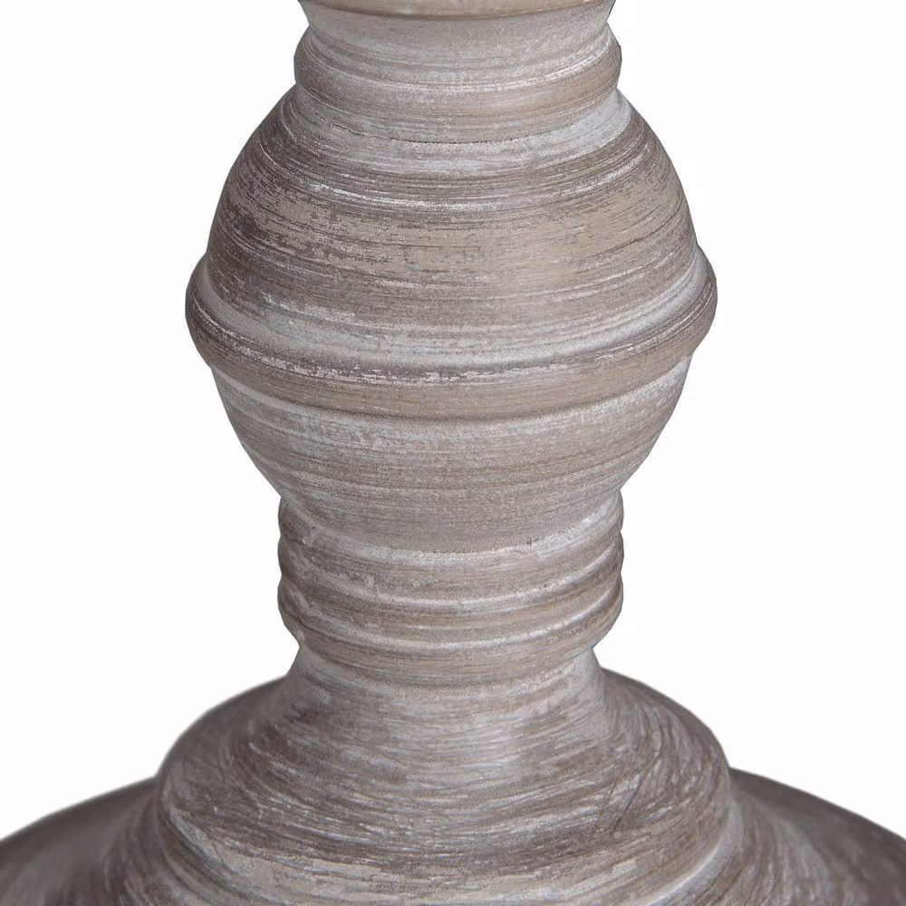 Wyld Haus Turin Rustic Tall Distressed Grey Wooden Table Lamp with Beige Linen Shade – 3