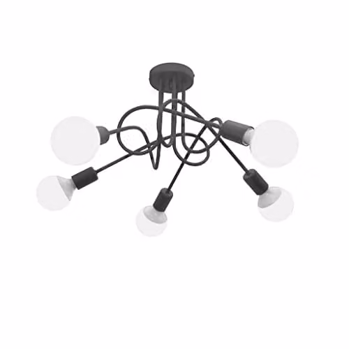 Netlighting Helam Oxford Multi Arm Semi Flush Ceiling Light in Grey with Smokey Glass Spheres, Diameter: 50 cm