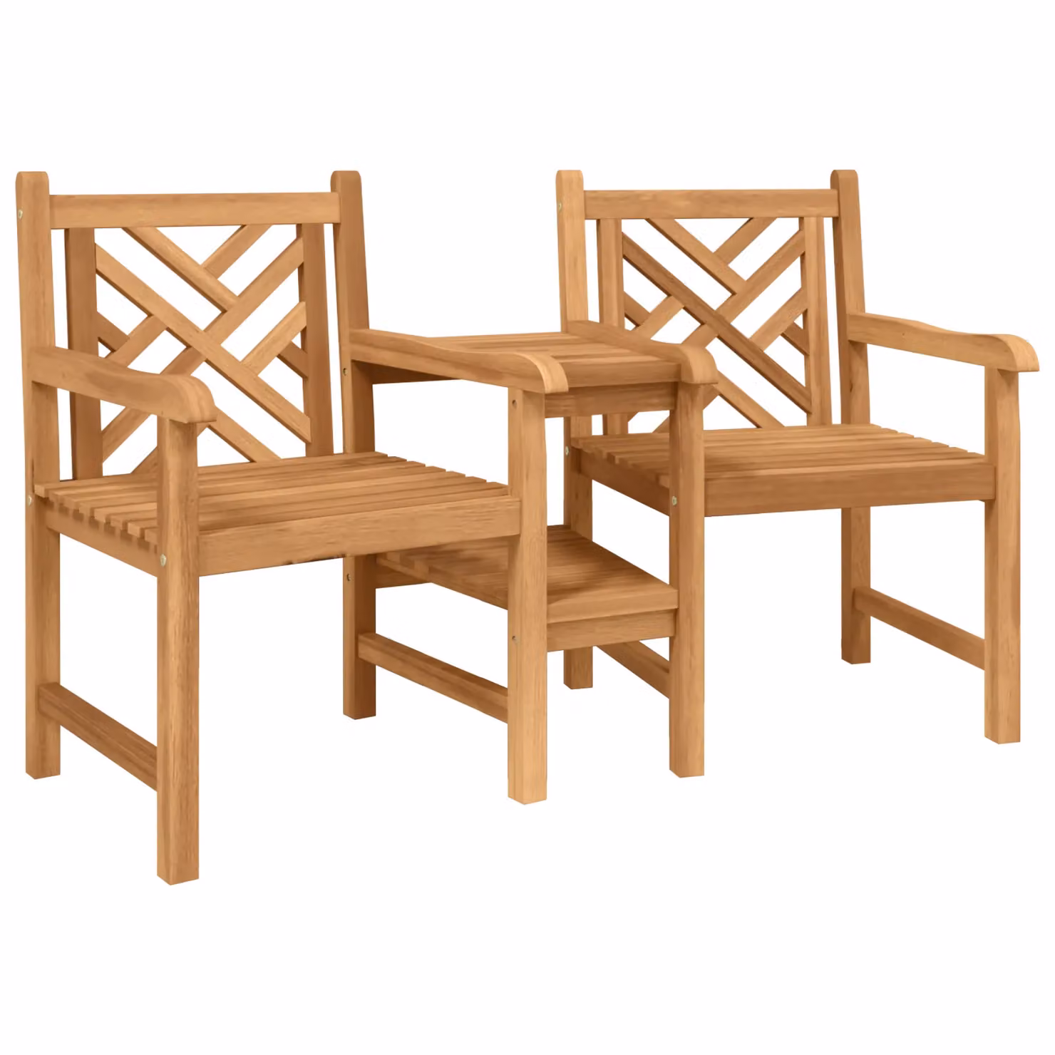 Berkfield Home Brown Solid Teak Wood Outdoor Chairs with Lattice Shelf and Storage – 2