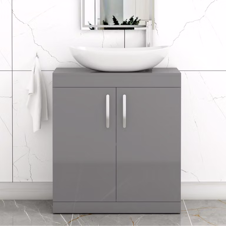 Cesar Turin 800mm Floor Standing 2 Door Bathroom Vanity Unit in Indigo Grey Gloss with Countertop Basin