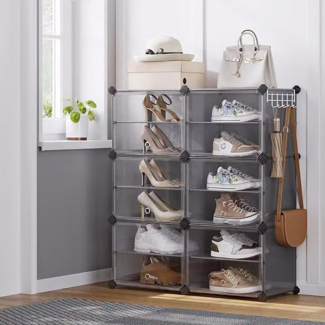 SONGMICS 6-Slot Modular Interlocking Shoe Storage Cabinet with Doors in Grey – 1