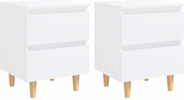 Berkfield Home Bedside Cabinets with Solid Pinewood Legs, 2 Pack, White, W/D/H: 40 x 35 x 50 cm