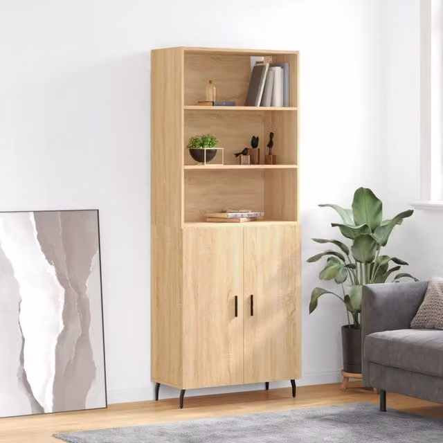 Berkfield Home Sonoma Oak Highboard in Brown, W/D/H: 69.5 x 34 x 180 cm