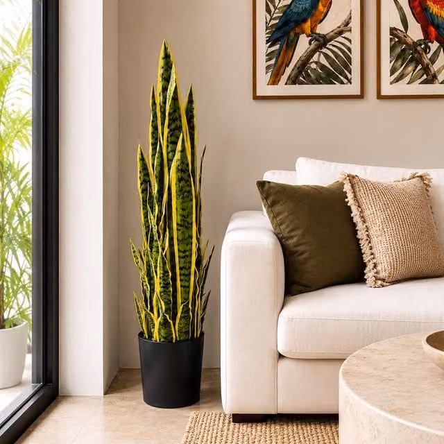 Leaf Design 90cm Artificial Sansevieria Trifasciata Potted Plant in Yellow, Green and Orange