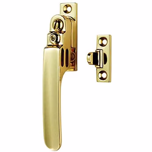 Loops Locking Casement Window Fastener with Night Vent in Polished Brass, 16 x 12.6 mm
