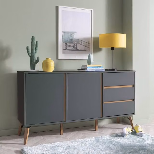 Nöa and Nani Otto Large 2 Door Sideboard with Drawer in Grey Pine Wood