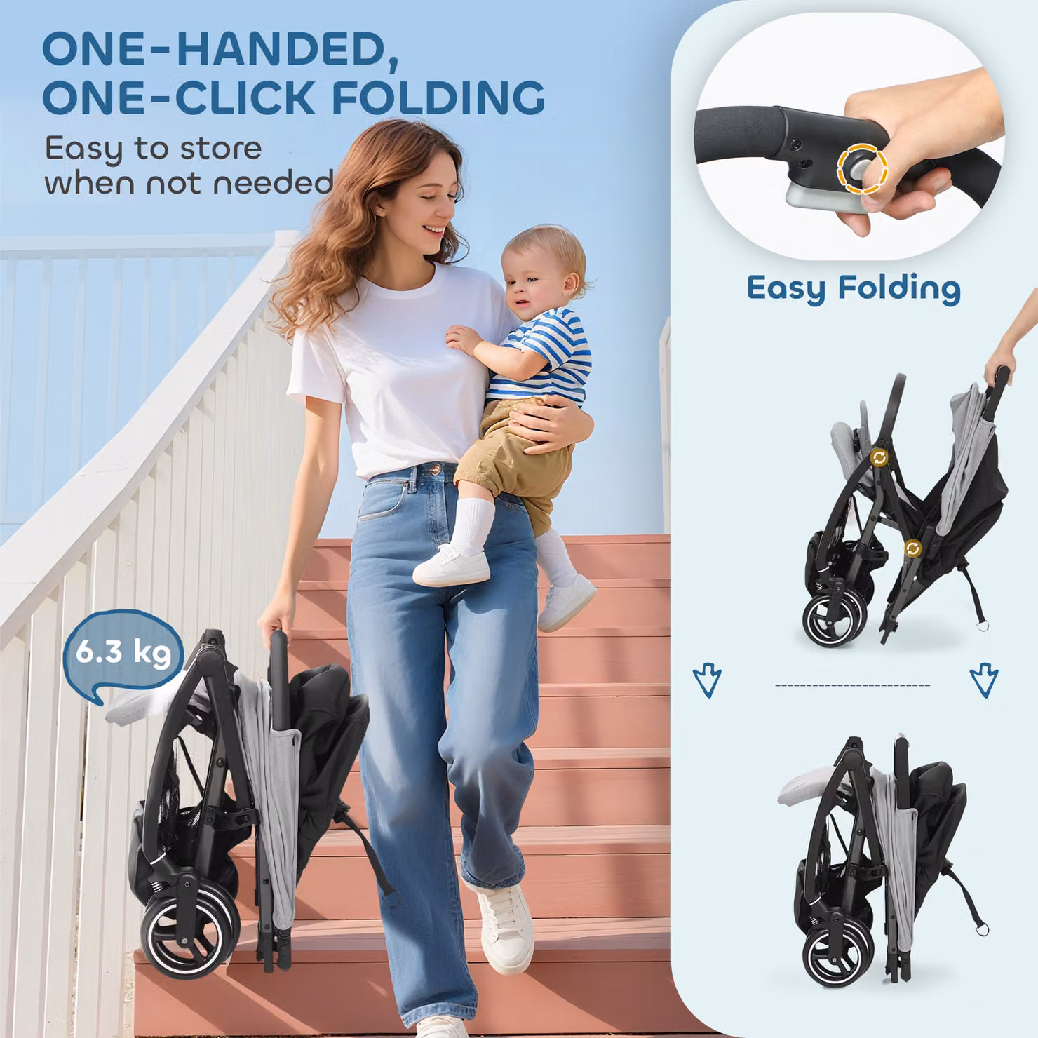 AIYAPLAY Lightweight Travel Stroller and Compact Buggy in Grey with One-Hand Fold and Suspension – 5
