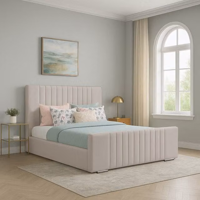 Desire Deco Caroline Upholstered Velvet Bed Frame in Silver, W/D/H: 90 x 190 cm