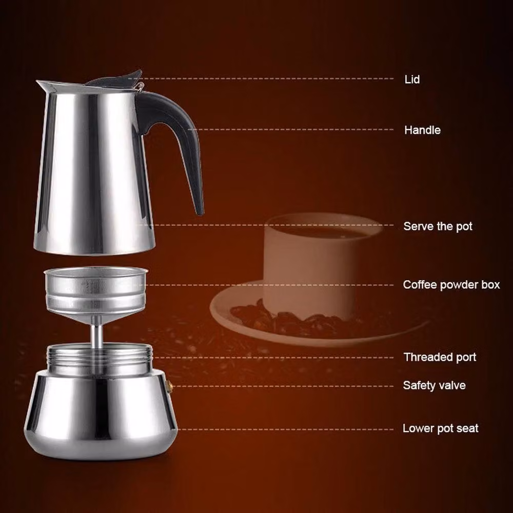 SPETLEK Silver Moka Pot Coffee Percolator, 300ml – 4