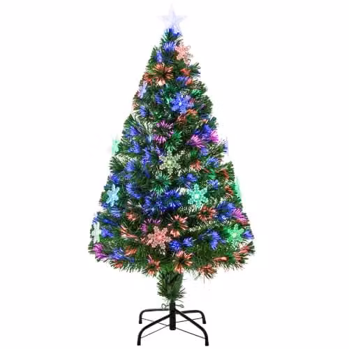 HOMCOM Green Fibre Optic Artificial Christmas Tree with Colourful RGB LED Lights