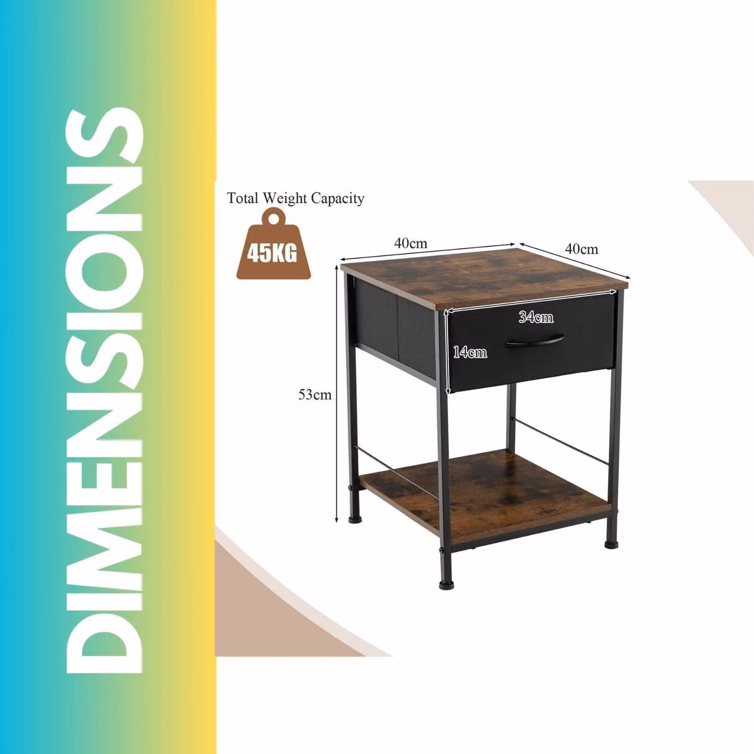 Pirlo Plush Set of 2 Industrial Bedside Tables in Brown – 3