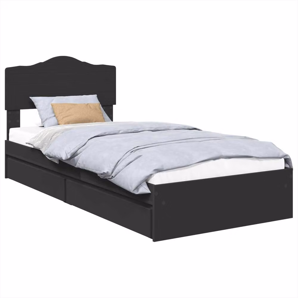 Berkfield Home Modern Storage Bed with Headboard and Drawers in Black, W/D/H: 90 x 190 cm, Engineered Wood – 2