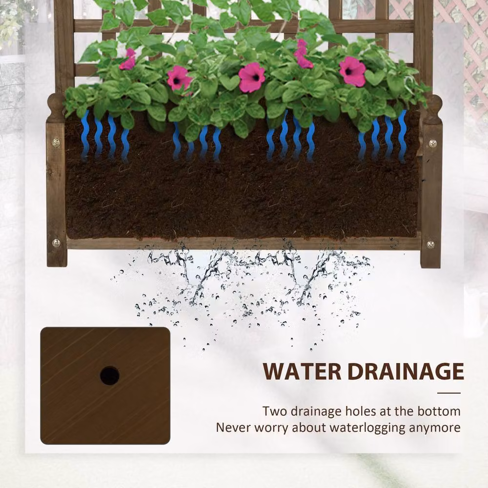 STILVORA Brown Wooden Garden Planter with Trellis Structure, W/D/H: 75.0 x 64.0 x 28.0 cm – 5