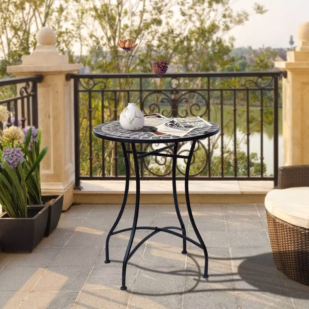 FORGEVIO Black Round Mosaic Side Table and Plant Stand, W/D/H: 60 x 60 x 71 cm – 4