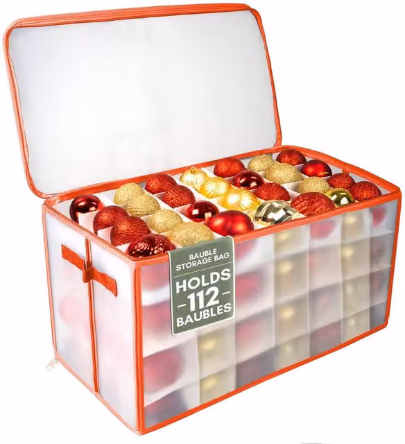 Pelle & Sol Christmas Bauble Storage Box with Dividers for 112 Ornaments, Red
