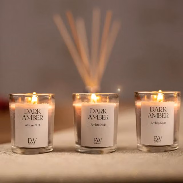 Marco Paul Set of 3 Scented Votive Glass Candles in Beige and White