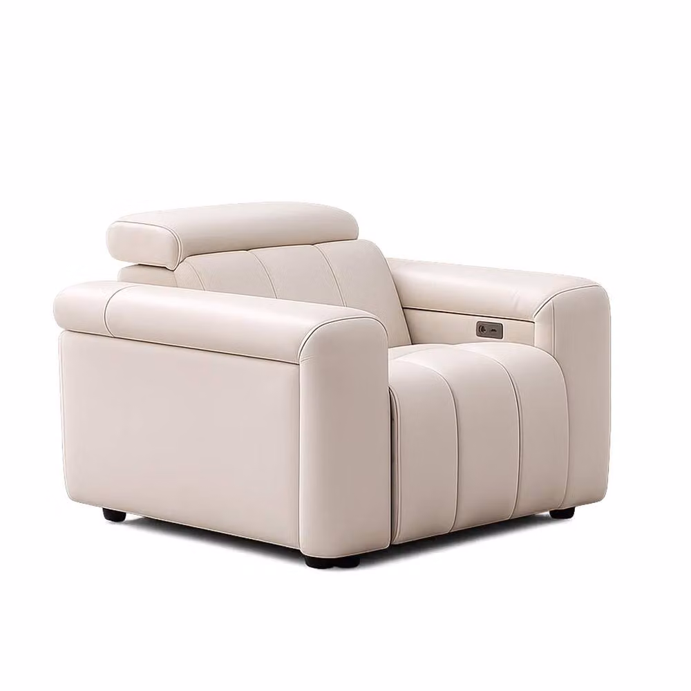 Furnishings For Less UK Delilah Electric Reclining Oslo Armchair in Cream Synthetic Leather with Soundbar – 2