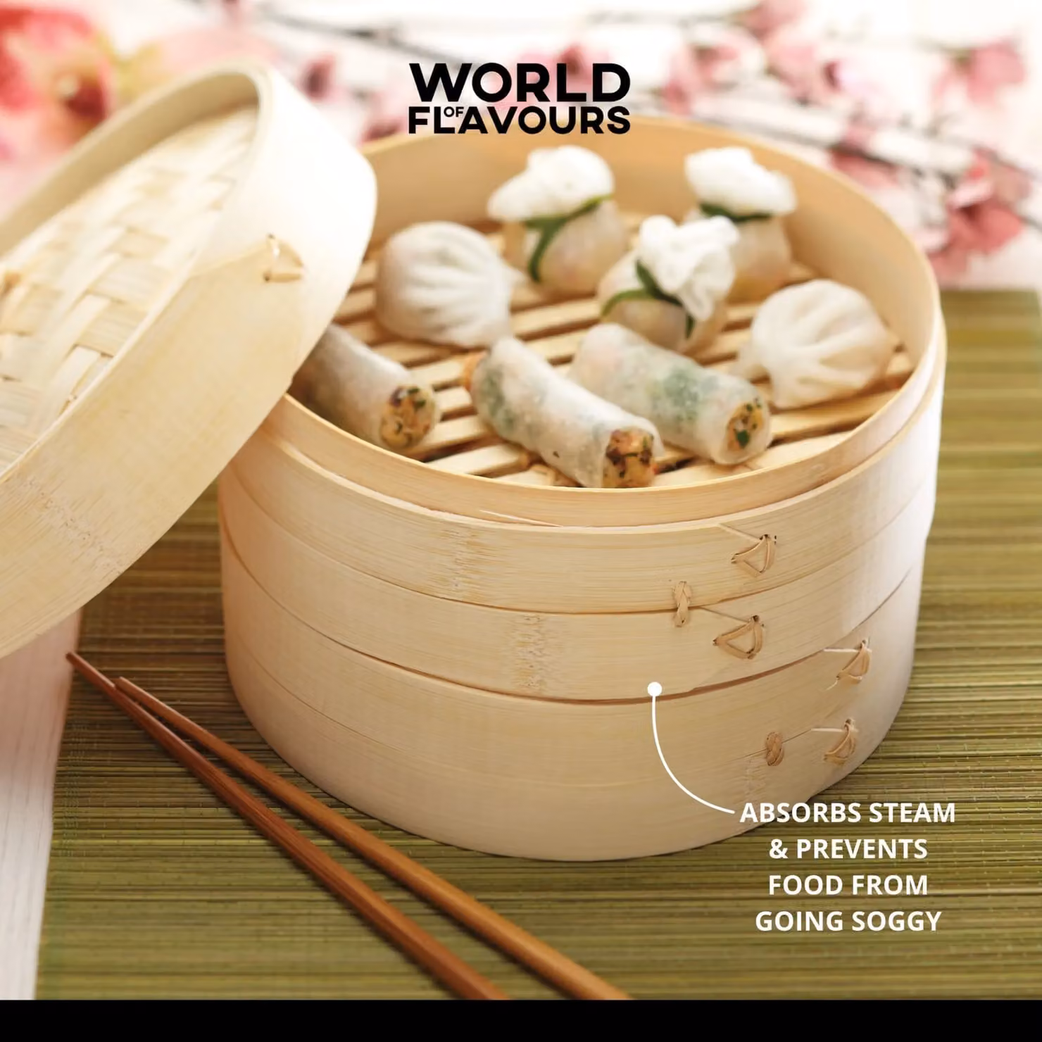 KitchenCraft World of Flavours Two Tier Bamboo Steamer and Lid in Brown or Yellow – 6