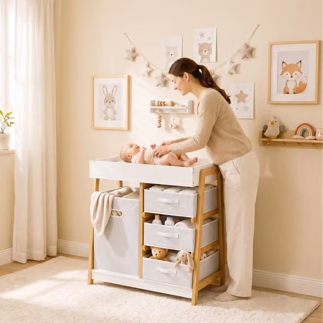 AIYAPLAY Baby Changing Table with 3 Drawers and Waterproof Pad, White