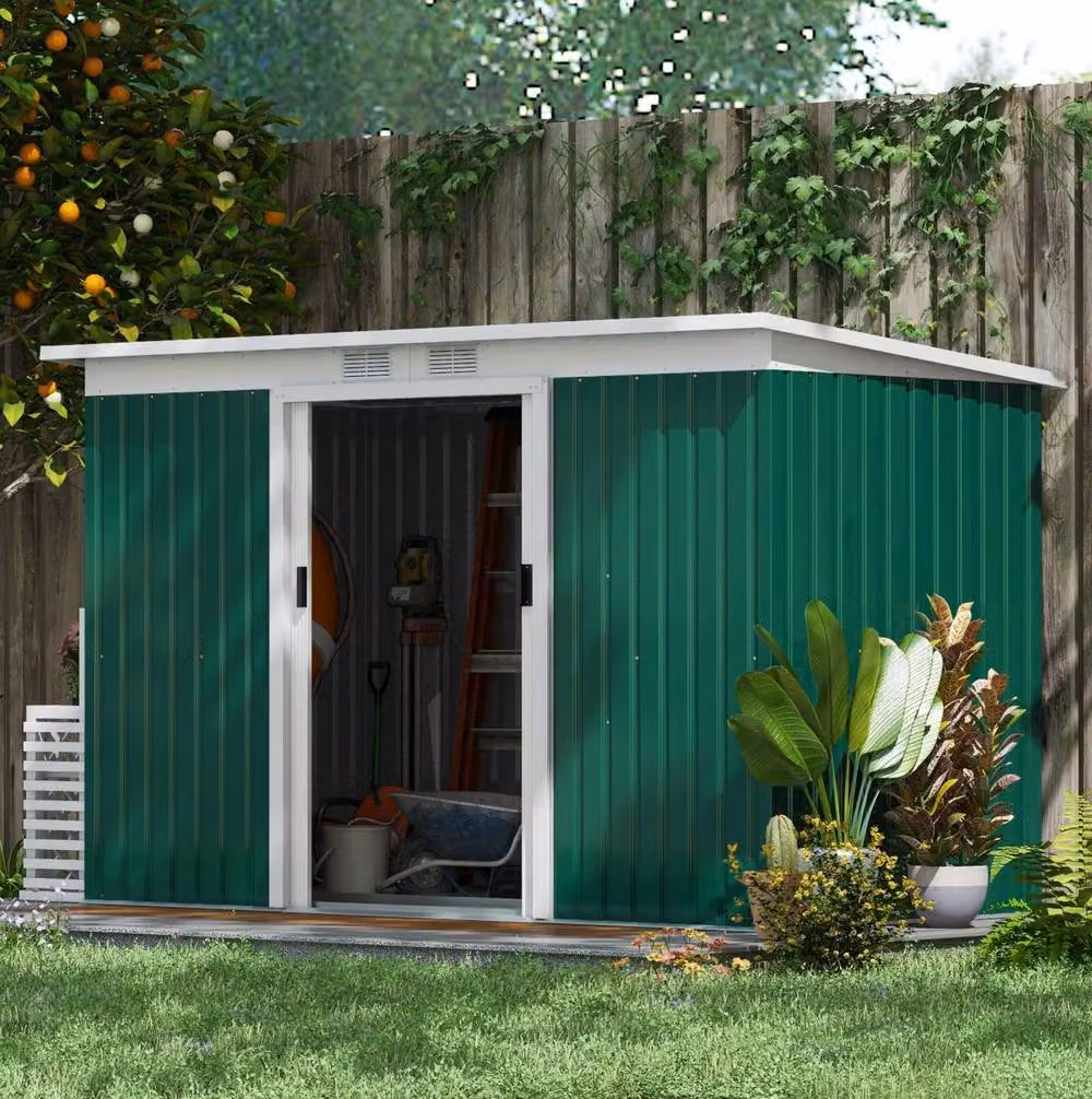 STILVORA Galvanised Steel Garden Shed with Double Sliding Doors in Dark Green, W/D/H: 172 x 119 x 172 cm – 3