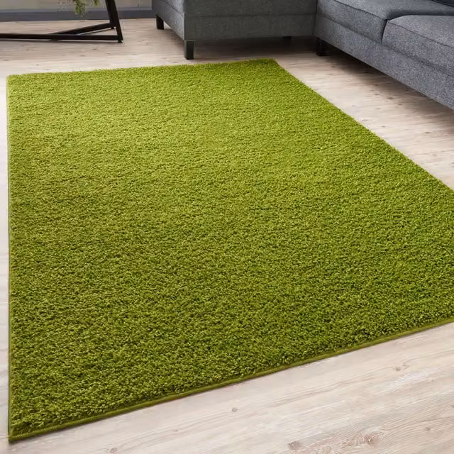THE RUGS Soft Plain High Pile Shaggy Green Rug, W/D/H: 80 x 300 x 3 cm