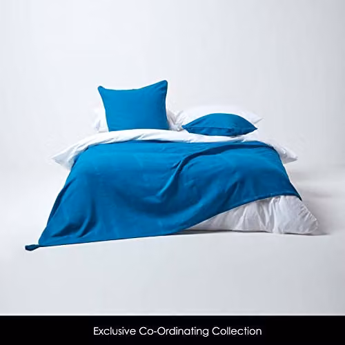 Homescapes Rajput Ribbed Cotton Throw, Petrol Blue, W: 225 cm, D: 255 cm – 3