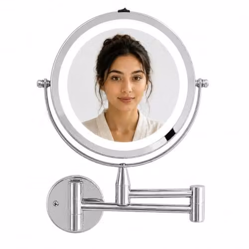 Orsina Wall Mounted LED Mirror in Chrome Silver, Adjustable Round Bathroom Mirror, W/H: 29 x 18 cm – 1