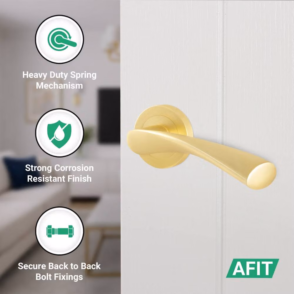 AFIT Novi Satin Brass Internal Door Handles with Round Rose in Gold, 6 Pairs – 2