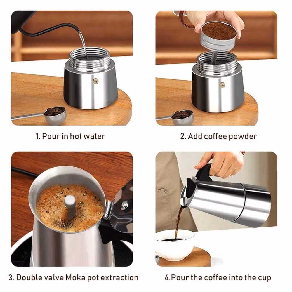 FLAVORA Stainless Steel 6 Cup Espresso Maker Stove Top Coffee Percolator in Silver, W: 100 cm, D: 15 cm – 5