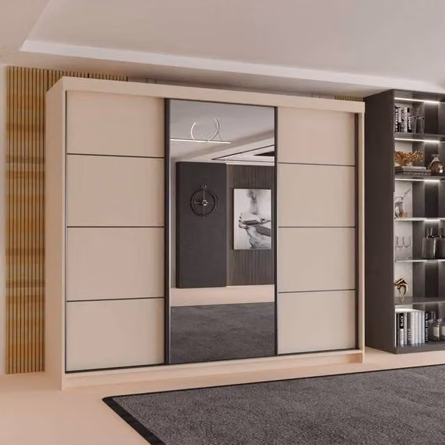 Sliding Wardrobes 4U Modern 3 Door Sliding Wardrobe in White W/H: 250 x 217 cm