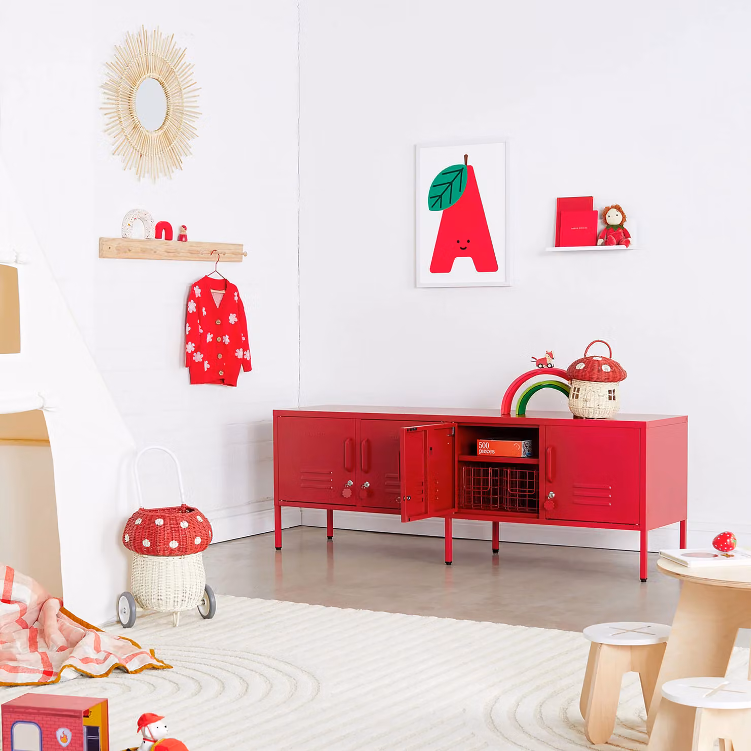 Mustard Made Poppy Freestanding Metal Storage Cabinet in Red, H 57 cm x W 40 cm x D 40 cm – 2