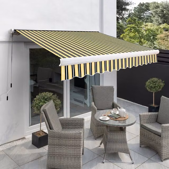 Primrose Manual Full Cassette Awning in Yellow and Grey Stripe, Width: 400 cm