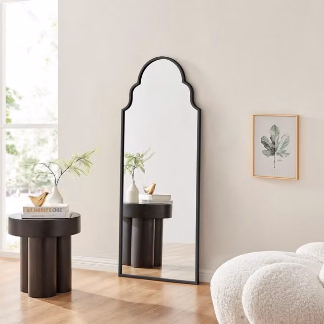 FurnitureboxUK Hima Full Length Lean-To Moroccan Arch Wall Mirror with Black Metal Frame