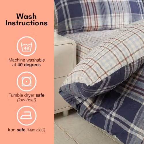Rapport Home Brandon Check Room In A Bag Bedding Set in Blue, Red and Multicolour, including Duvet Cover, Fitted Sheet and Pillowcases, W: 180 cm, L: 200 cm – 5