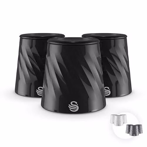 Swan Windsor Set of 3 Metal Canisters for Tea, Coffee and Sugar, Black, 1.3 l each