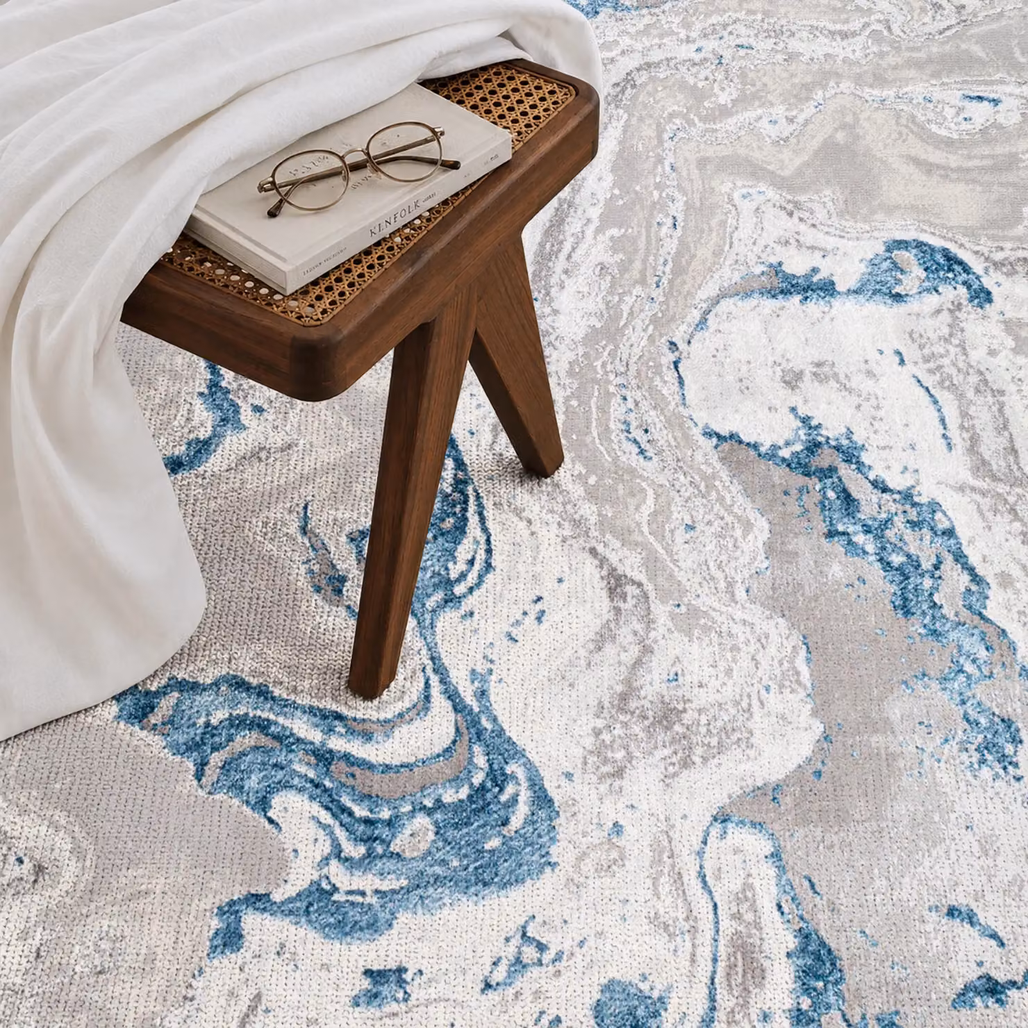 Livabliss Lustro Abstract Modern Marble Rug in Blue, Grey and Beige, W: 120 cm, L: 170 cm – 4