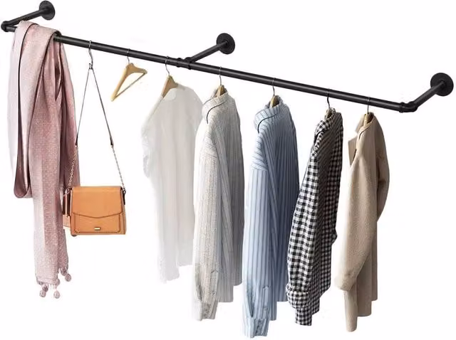 EONLION Black Metal Wall Mounted Clothing Rack and Hanging Display Rail, Height: 184 cm